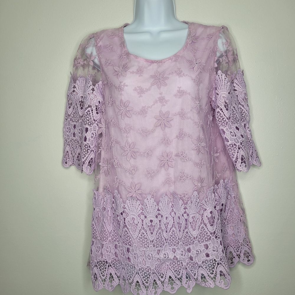 Pretty Angel pink purple pastel lace eyelet fairy y2k cute mesh top size medium